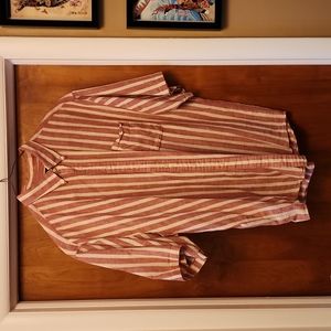 Vintage J. Crew Linen/Cotton Red and White Striped Short Sleeved Button Up